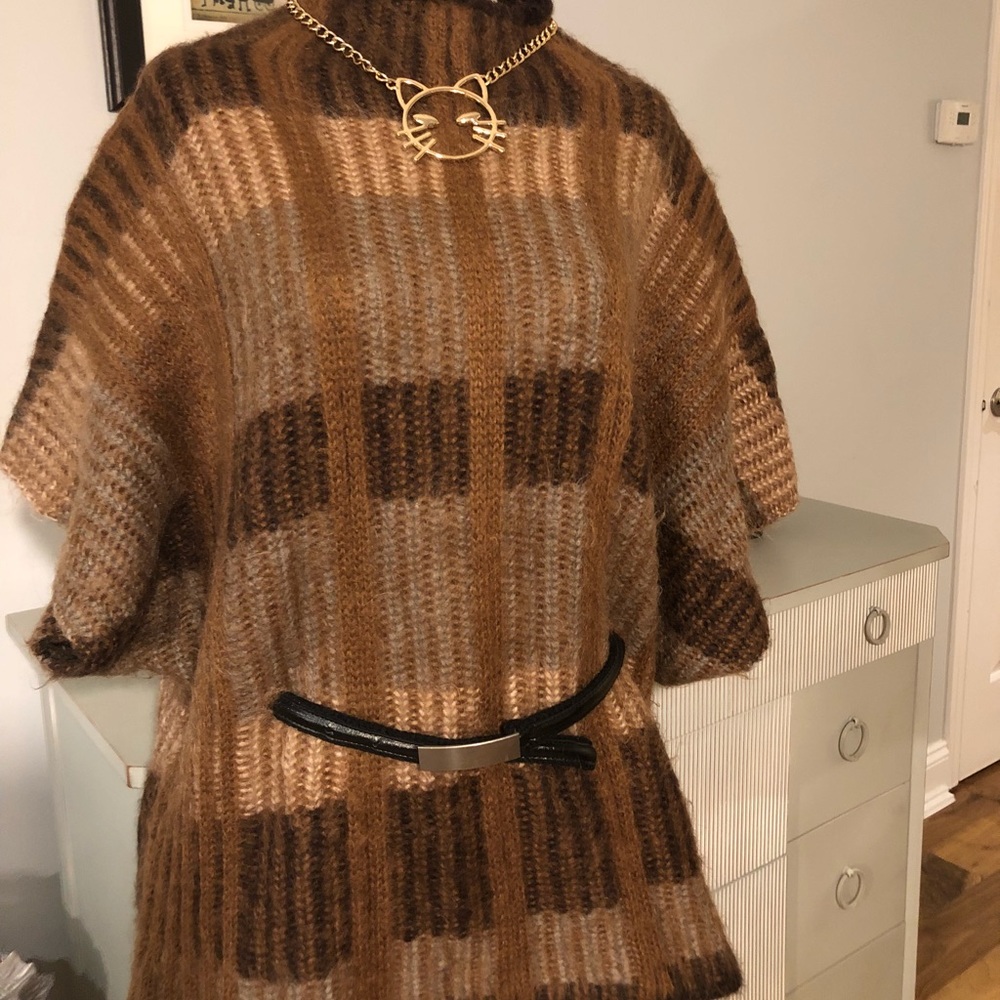 NEW Stefanel Belted Fuzzy Sleeved Poncho RARE